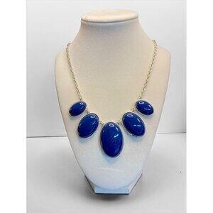 Liz Claiborne Bold Blue Statement Necklace Oval Resin Stones -156
